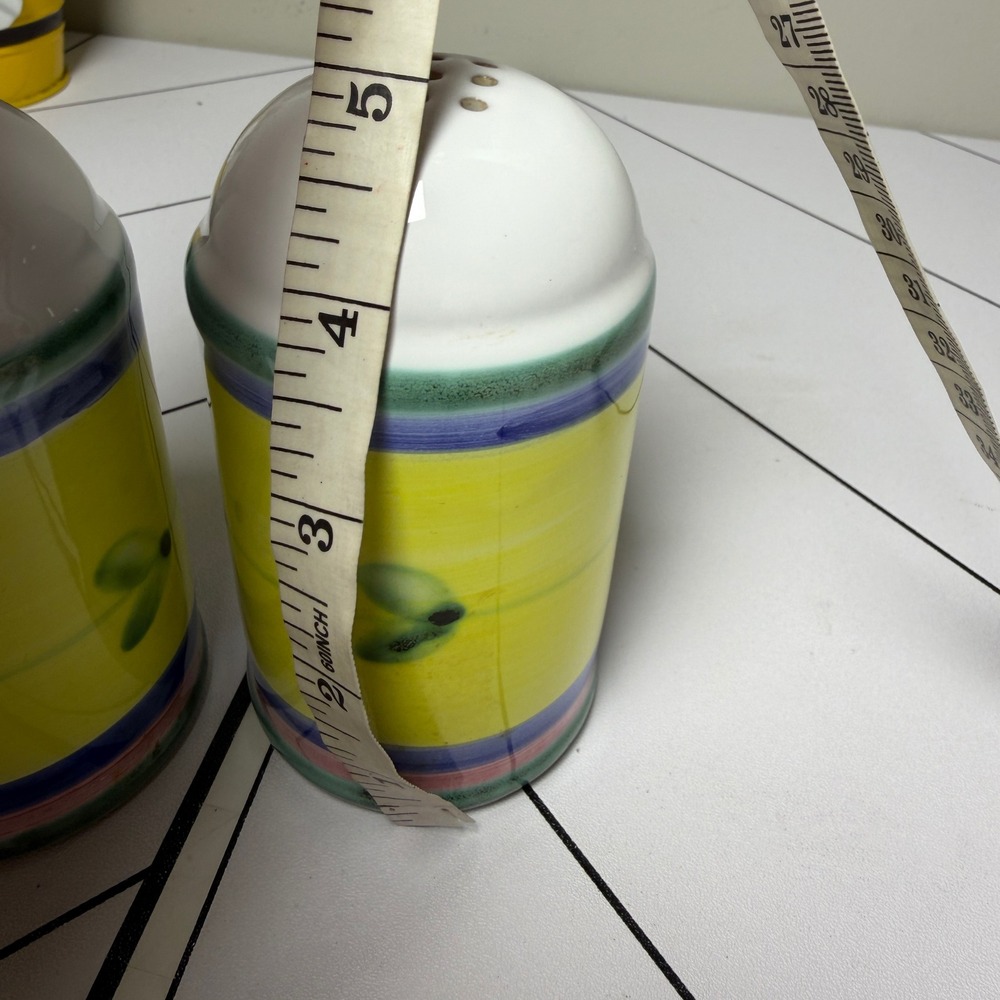 VTG Caleca Salt and Pepper Shakers Unisex OS YellowOlive Stripe Ceramic NO Plug - Picture 5 of 6